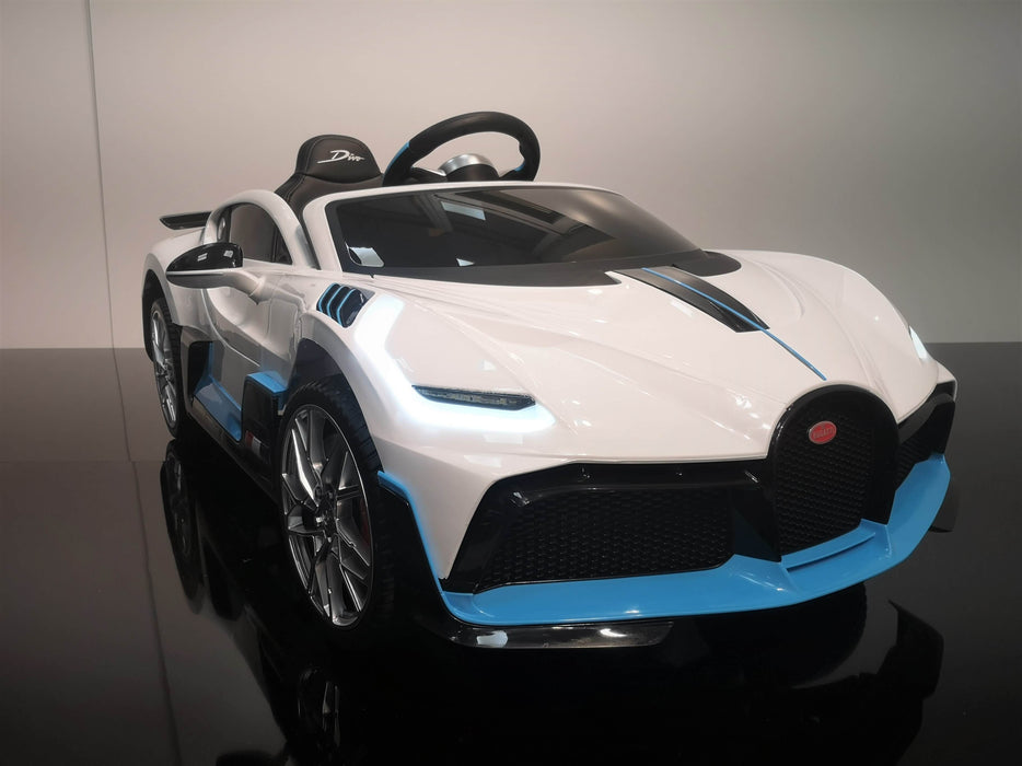 Bugatti Divo 12v, Blanc/ Bleu | Voiture pour enfant [Version Luxe]