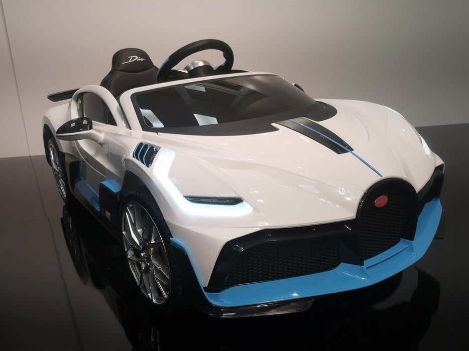 Bugatti Divo 12v, Blanc/ Bleu | Voiture pour enfant [Version Luxe]