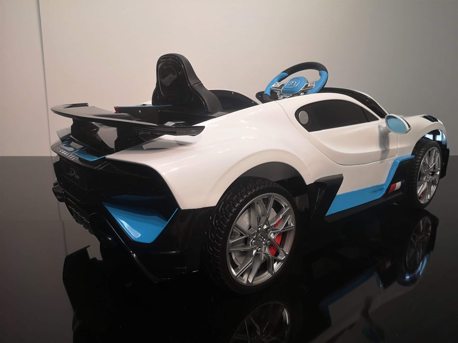 Bugatti Divo 12v, Blanc/ Bleu | Voiture pour enfant [Version Luxe]